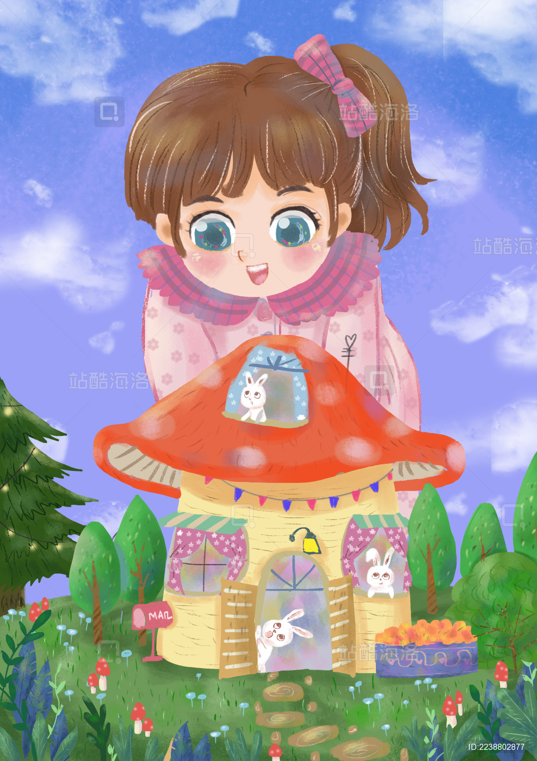 小女孩与魔法森林的蘑菇房