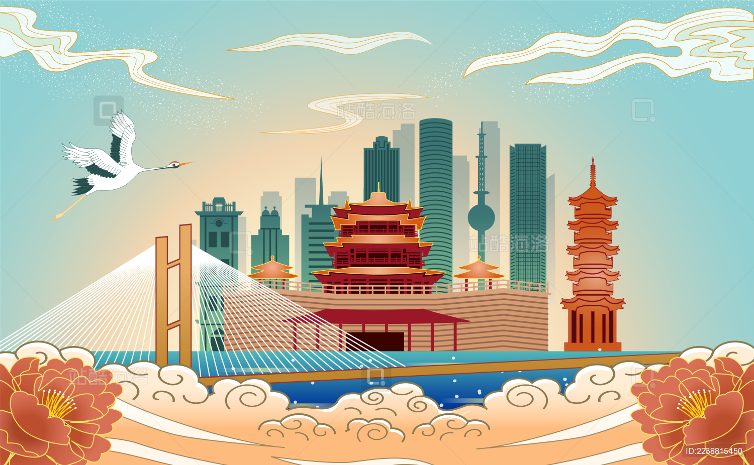 中国江苏省徐州市城市国风海报插画