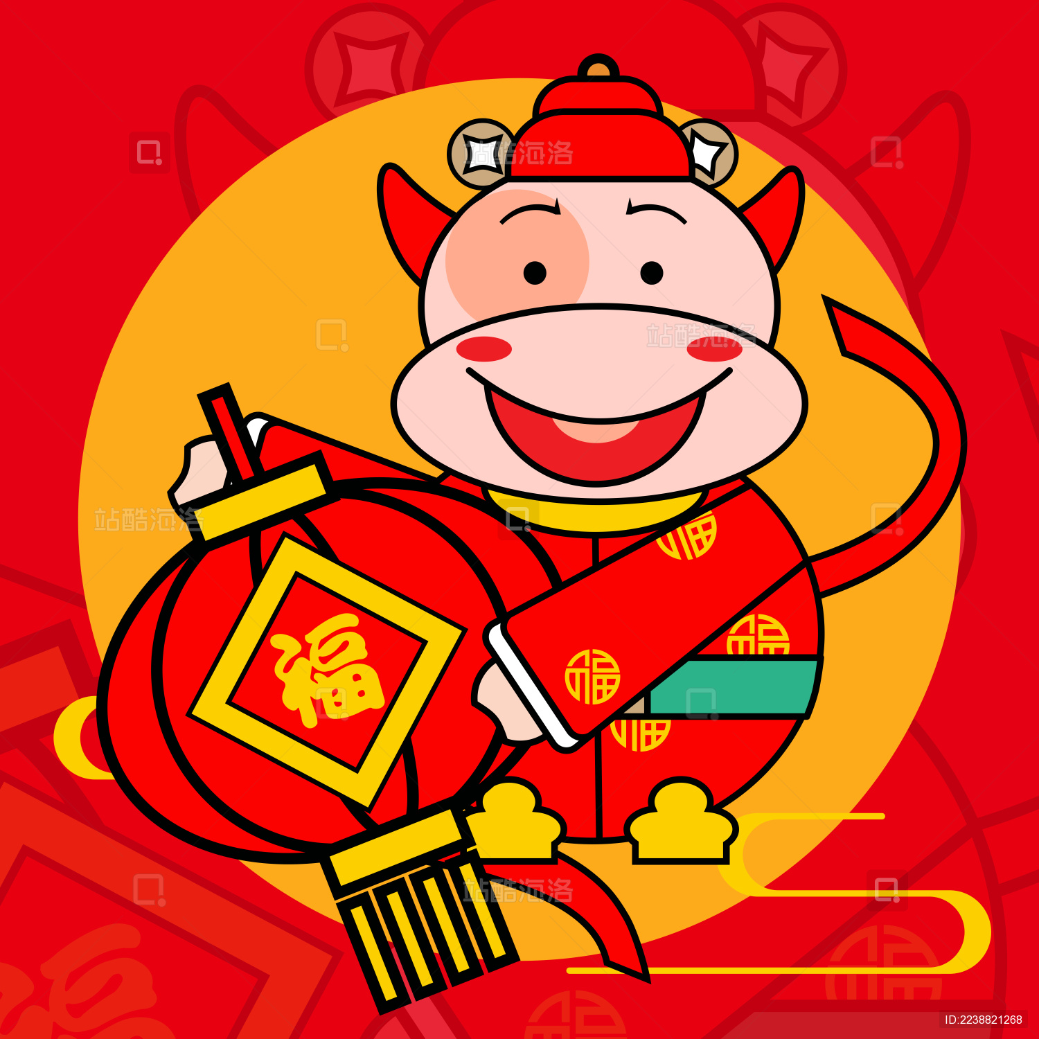 牛年吉祥物卡通形象矢量插画