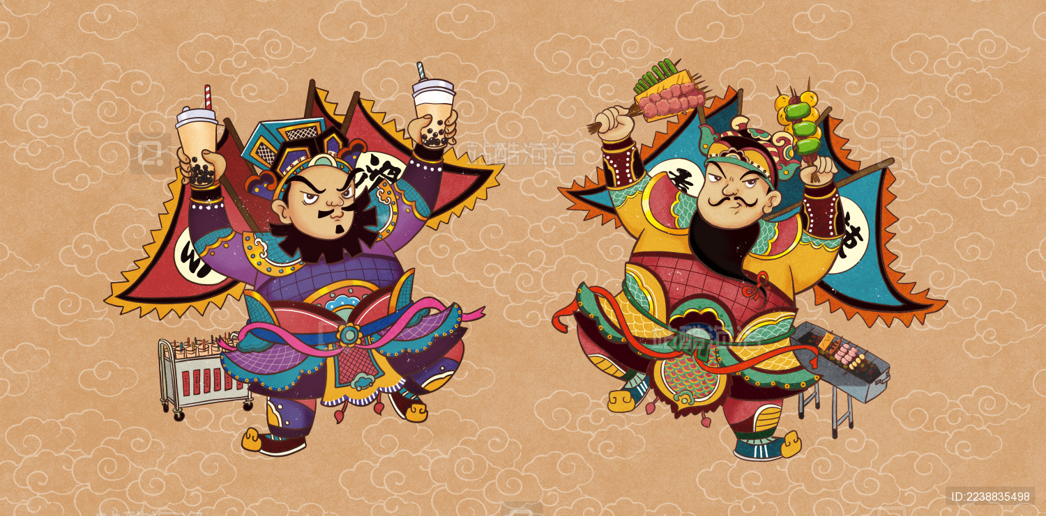 国风插画门神趣味门神新年门神