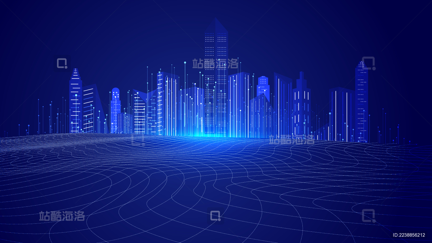 线条地形与现代建筑构成现代感科技背景。