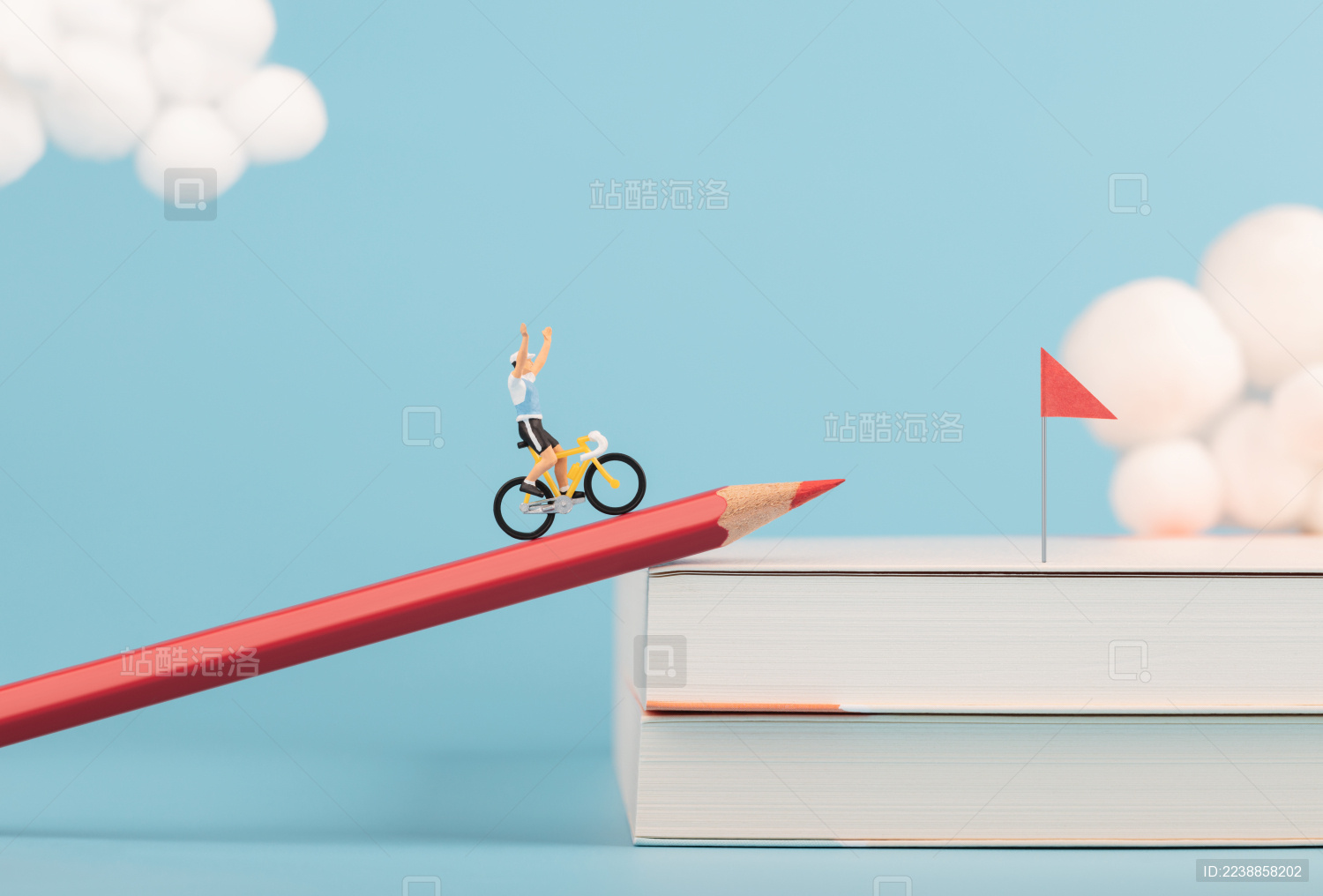 书本上的旗子终点铅笔公路冲刺自行车