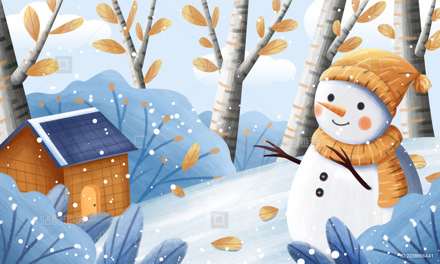 二十四节气大雪冬天雪人插画