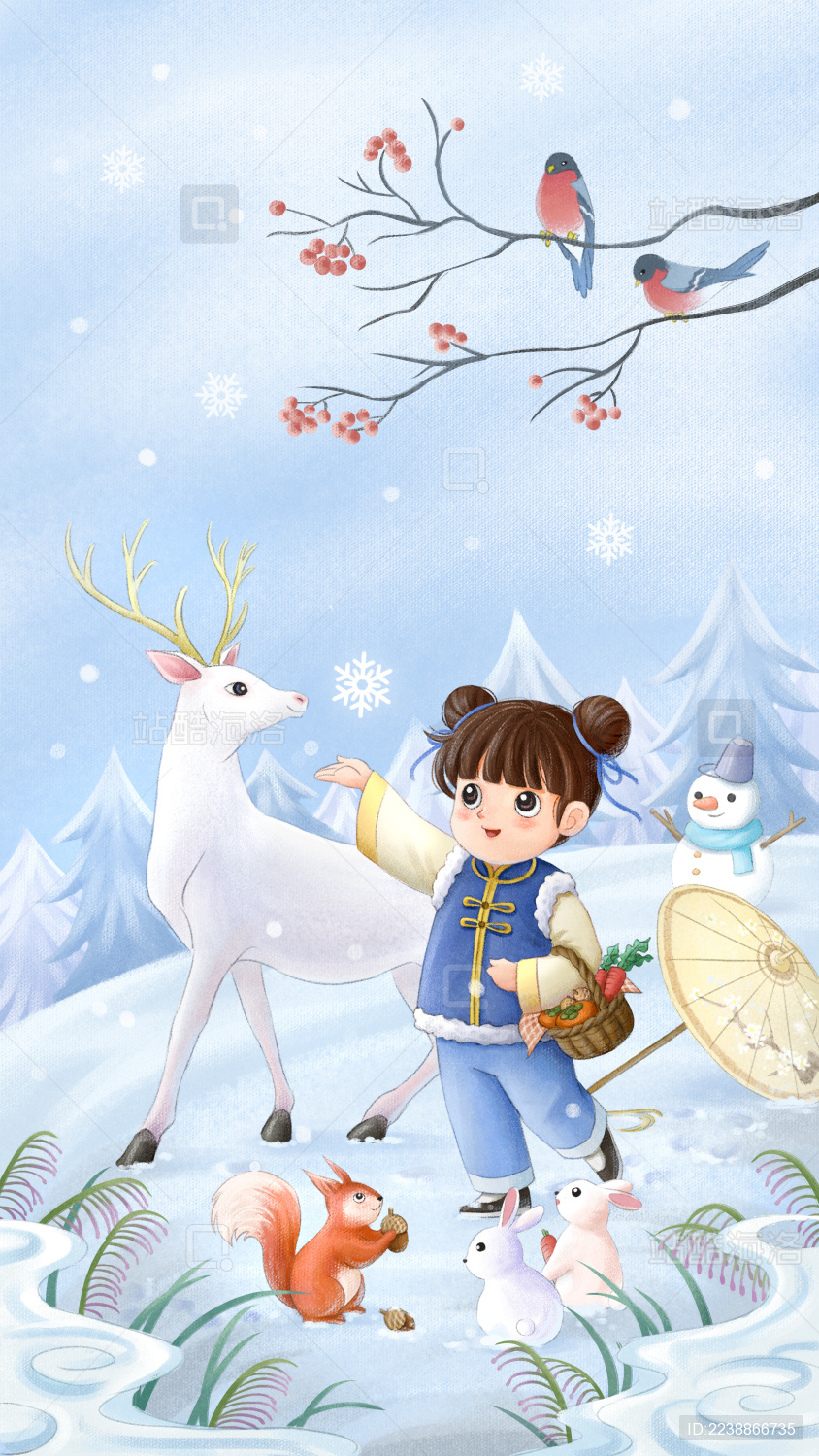 冬季节气小雪女孩马褂国风