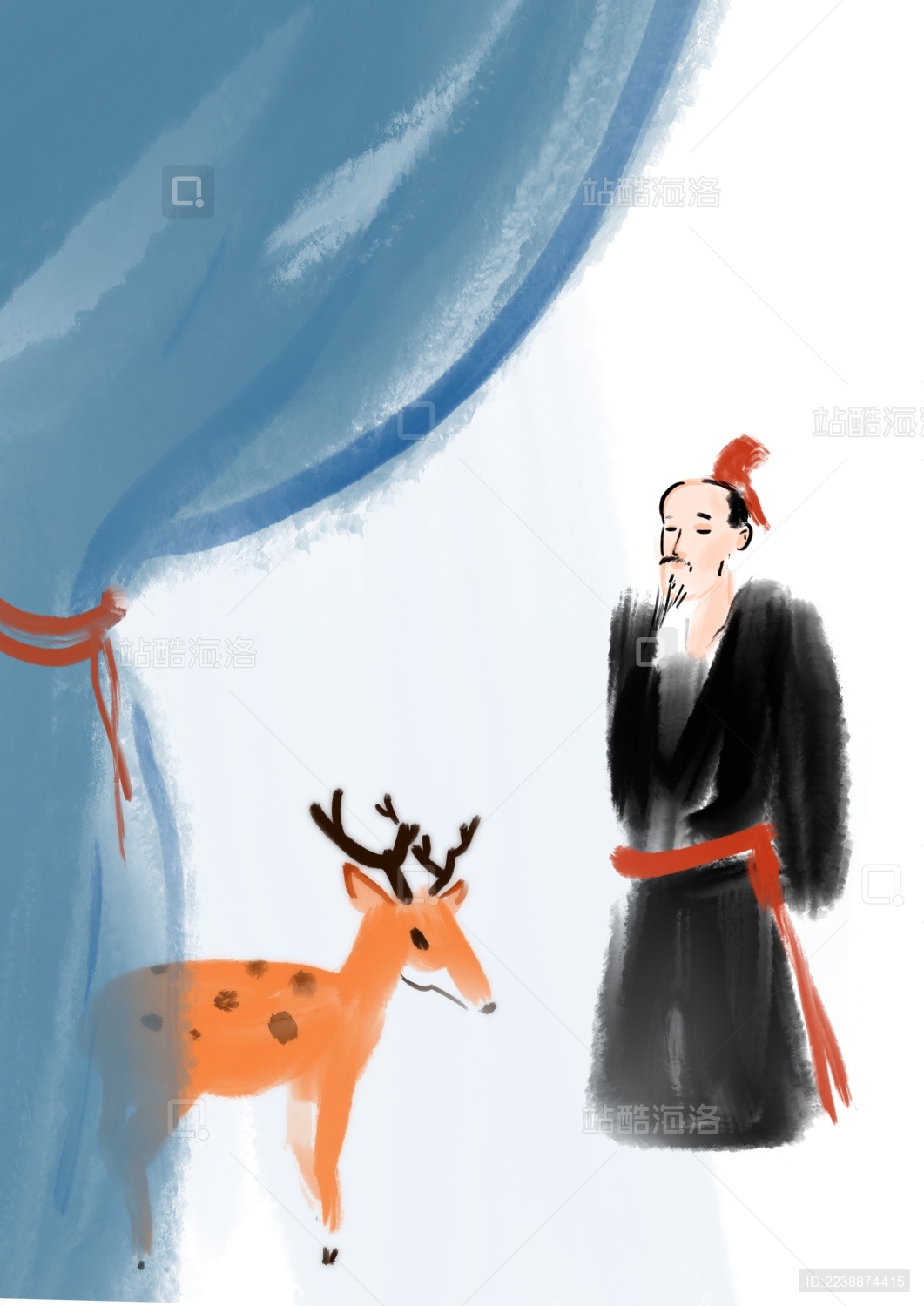 水墨简笔画成语故事插图指鹿为马