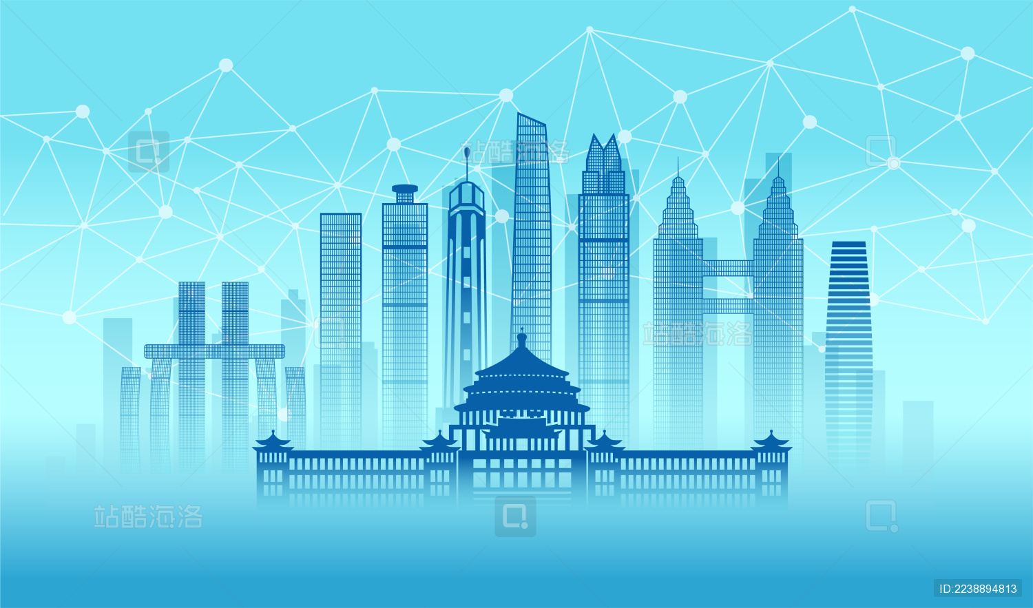 中国四川省重庆市城市数据5G网络空间插画