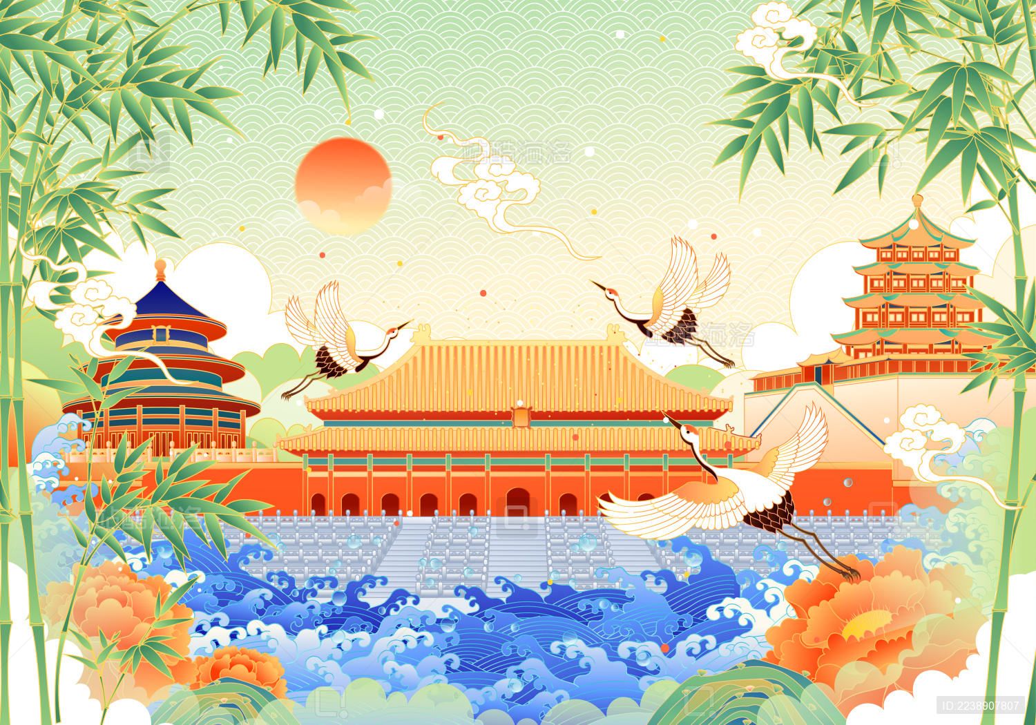 北京著名旅游景点矢量插画