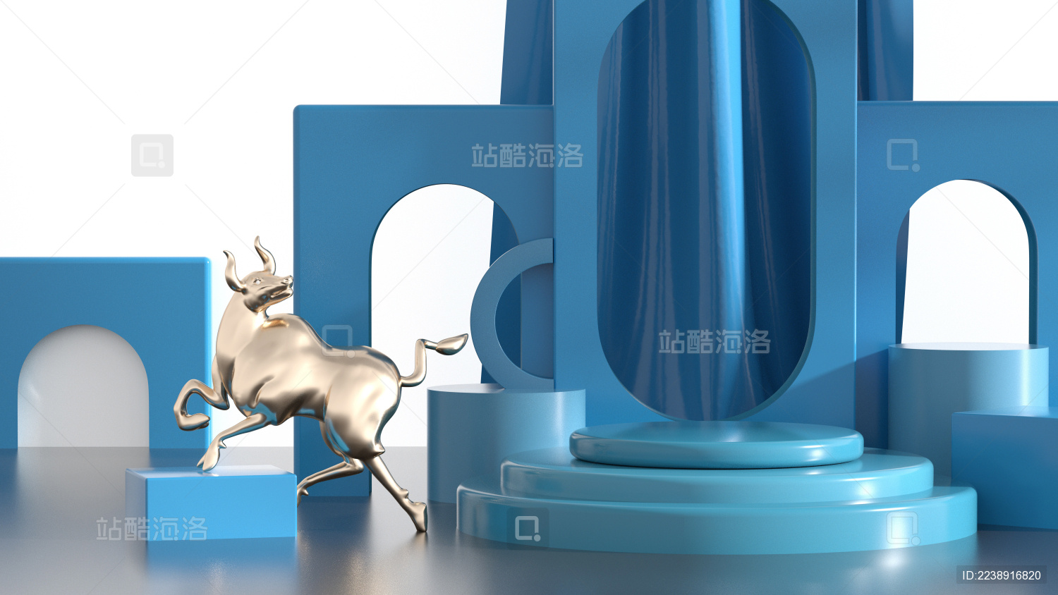 3D渲染中国风牛年主题电商展台