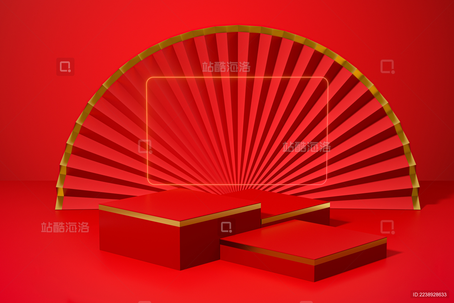 中国风红色创意展示台 3D渲染
