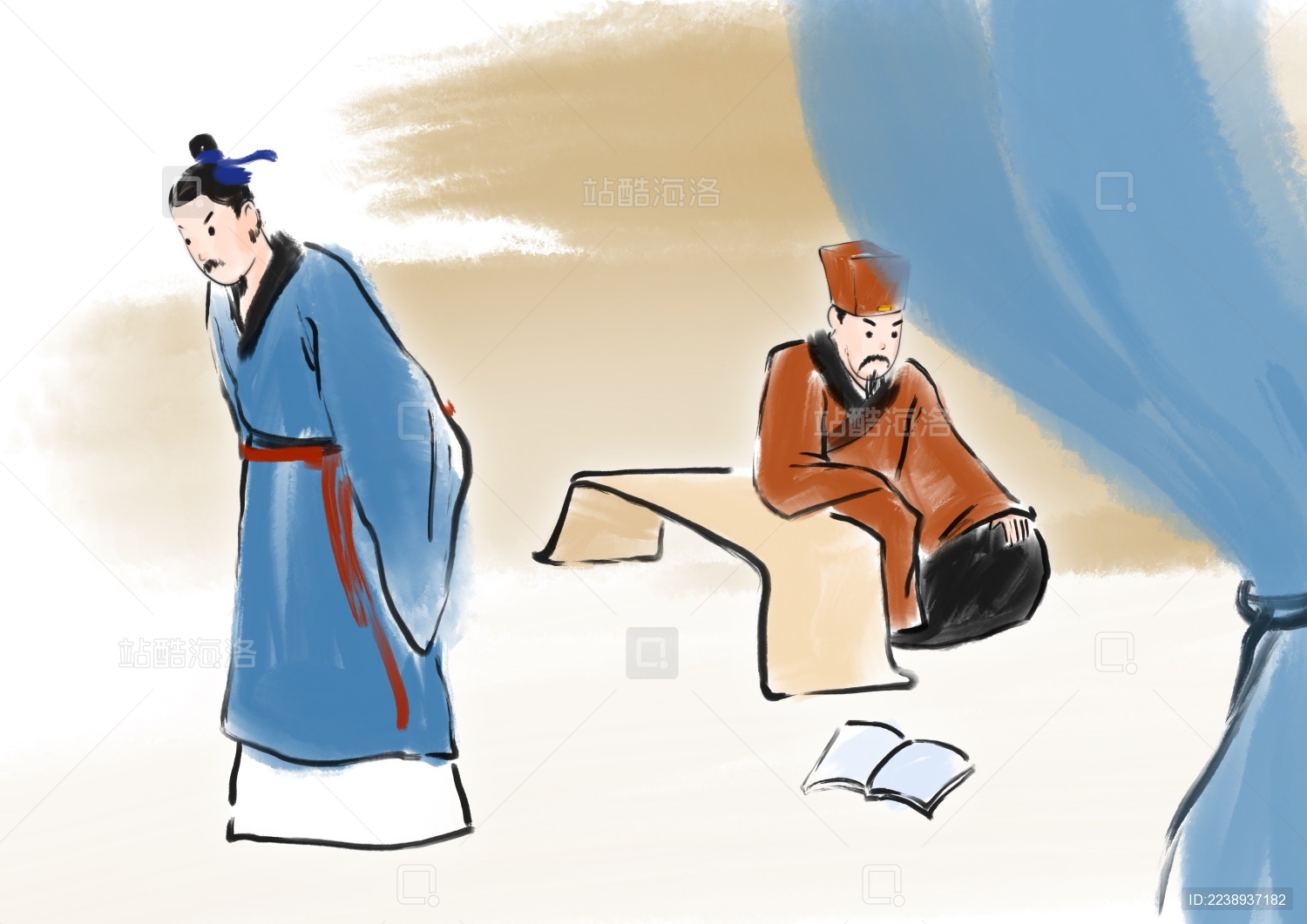 水墨中国画成语故事不耻下问