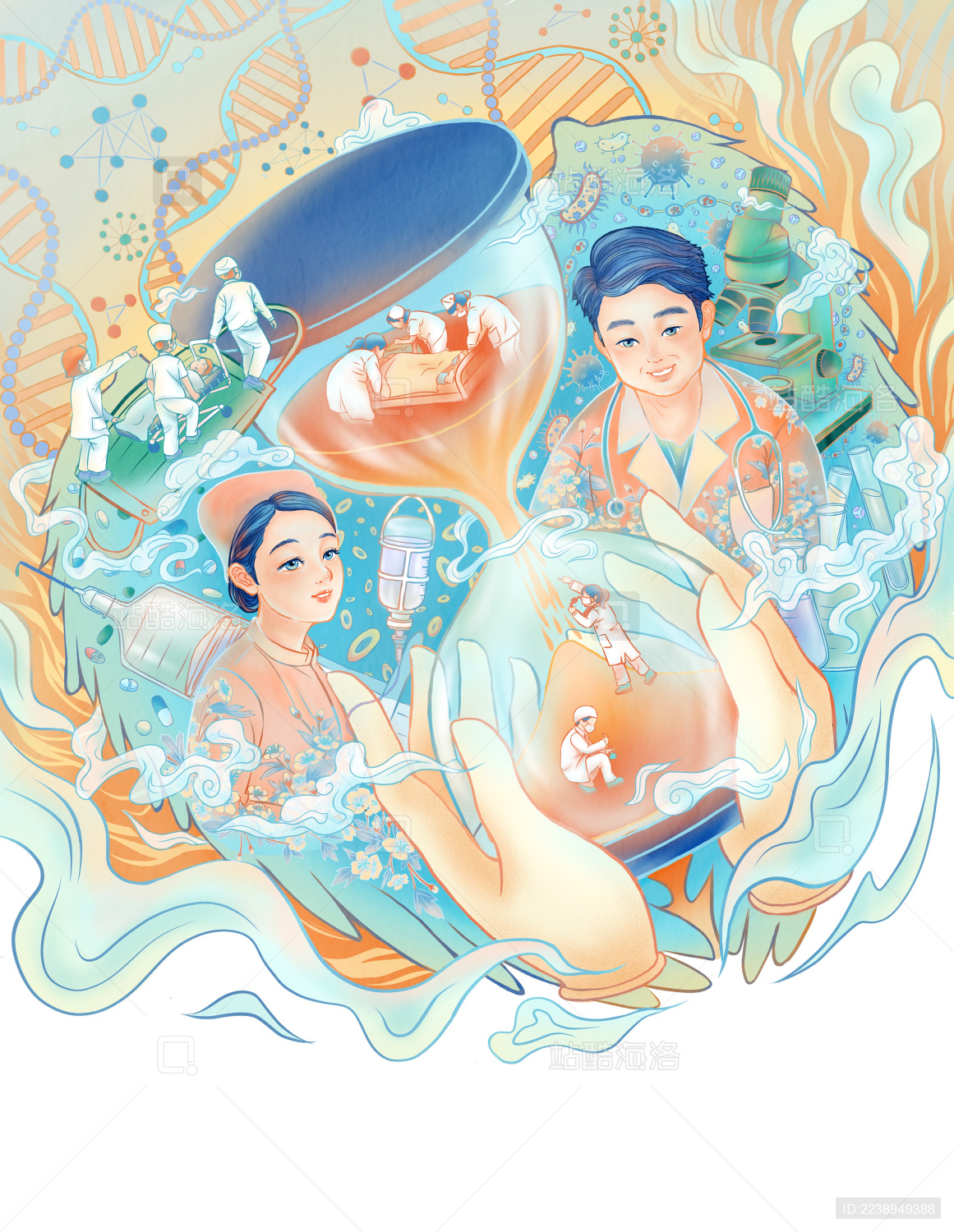 医护人员手拿漏斗守护病人的生命时间-无字