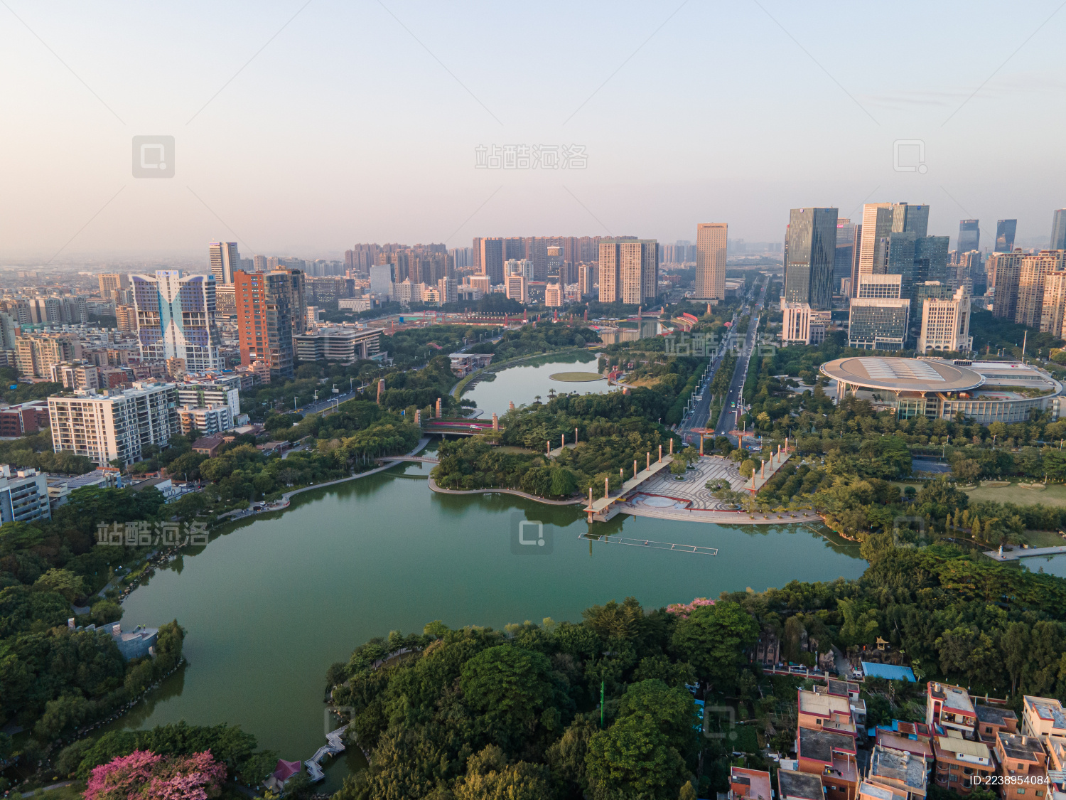 航拍中国广东佛山南海千灯湖公园