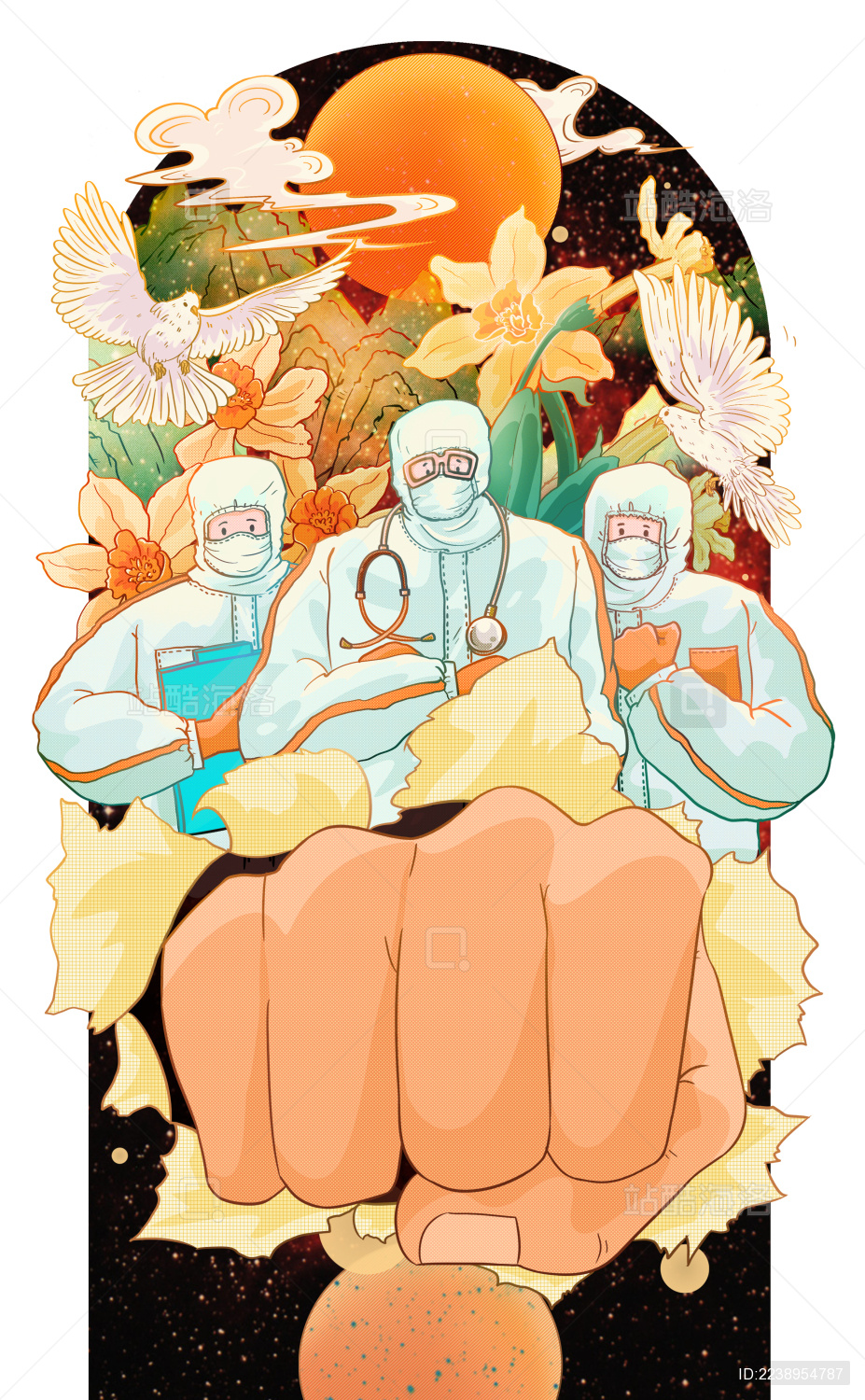 医护人员冲破黑暗迎来黎明的曙光