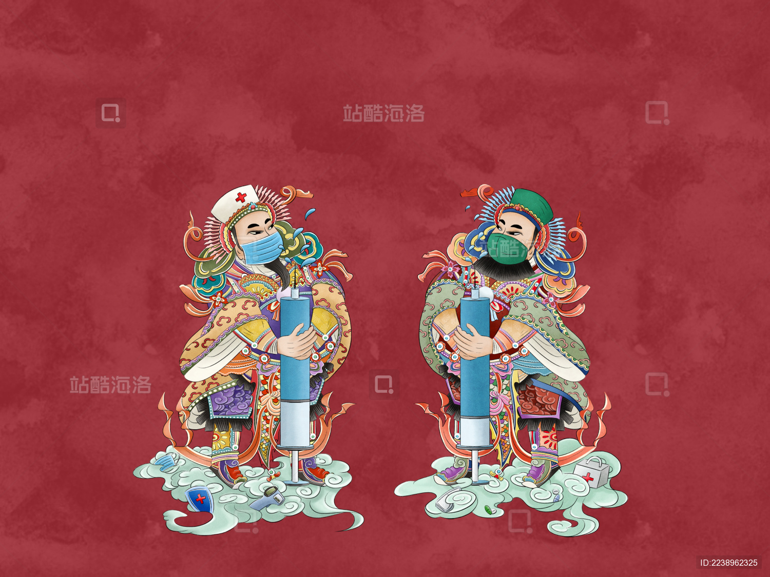中国风门神医疗插画