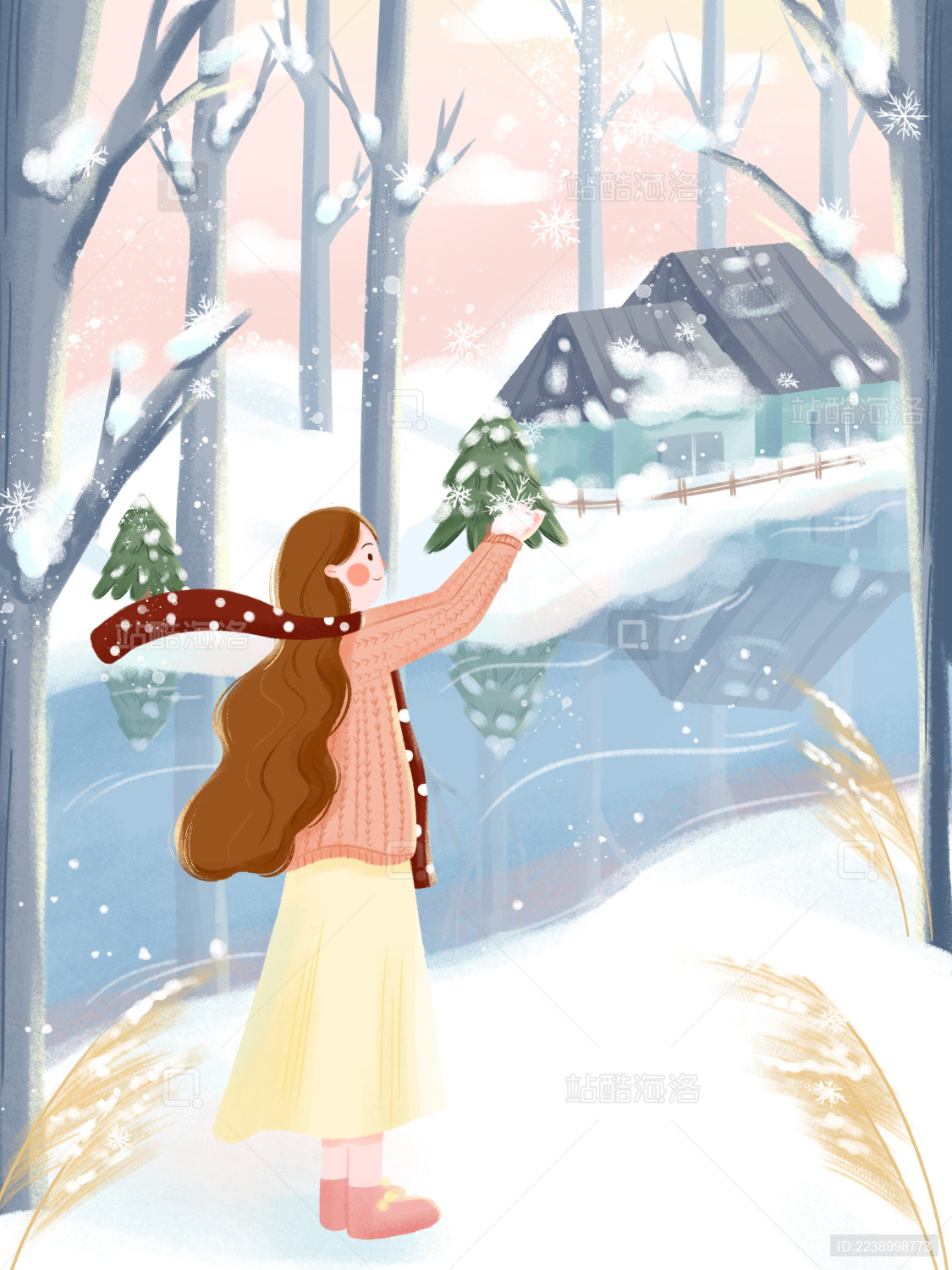 冬天小清新小寒节气插画