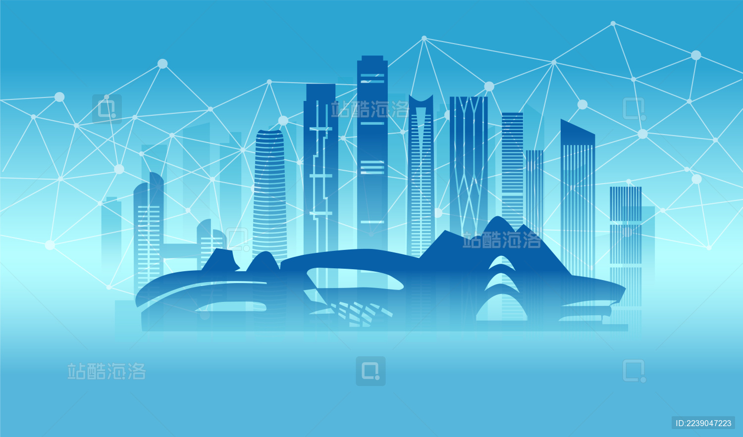 中国湖南长沙市城市5G数据网络空间插画