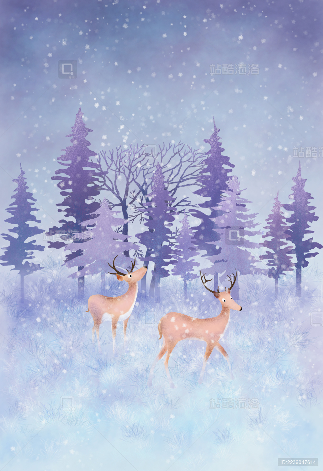 林中麋鹿创意手绘插画