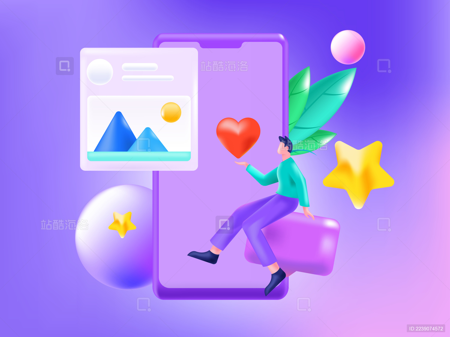 查看朋友圈互相沟通的男女互联网矢量3d插