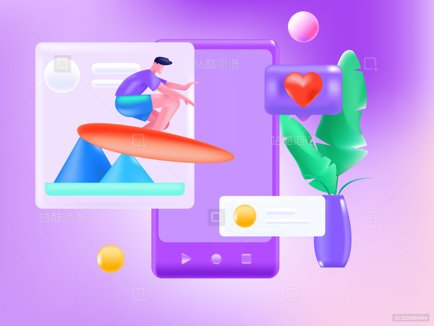 查看朋友圈互相沟通的男女互联网矢量3d插