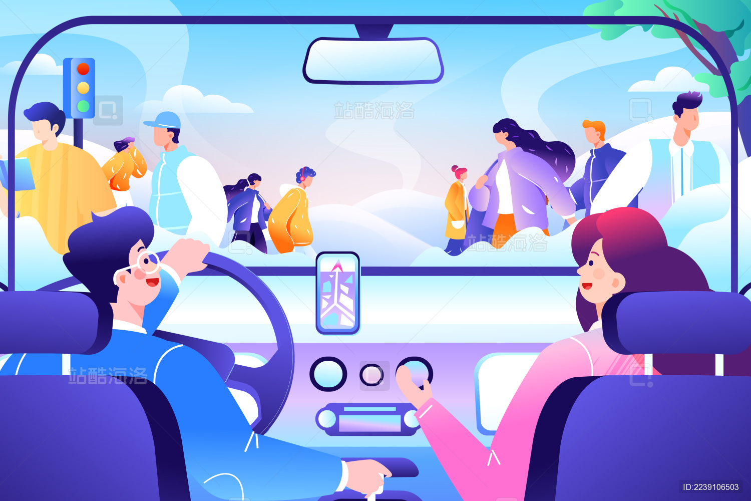 开车出行的人矢量插画