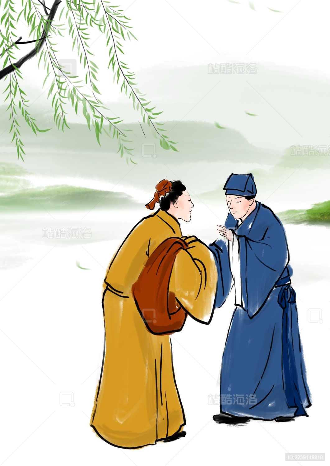  水墨简笔画成语故事插图他乡遇故知