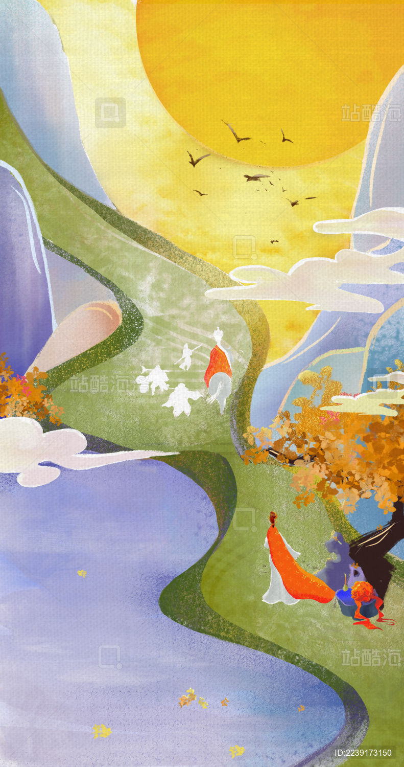 国风神话名著西游记女儿国插画竖版