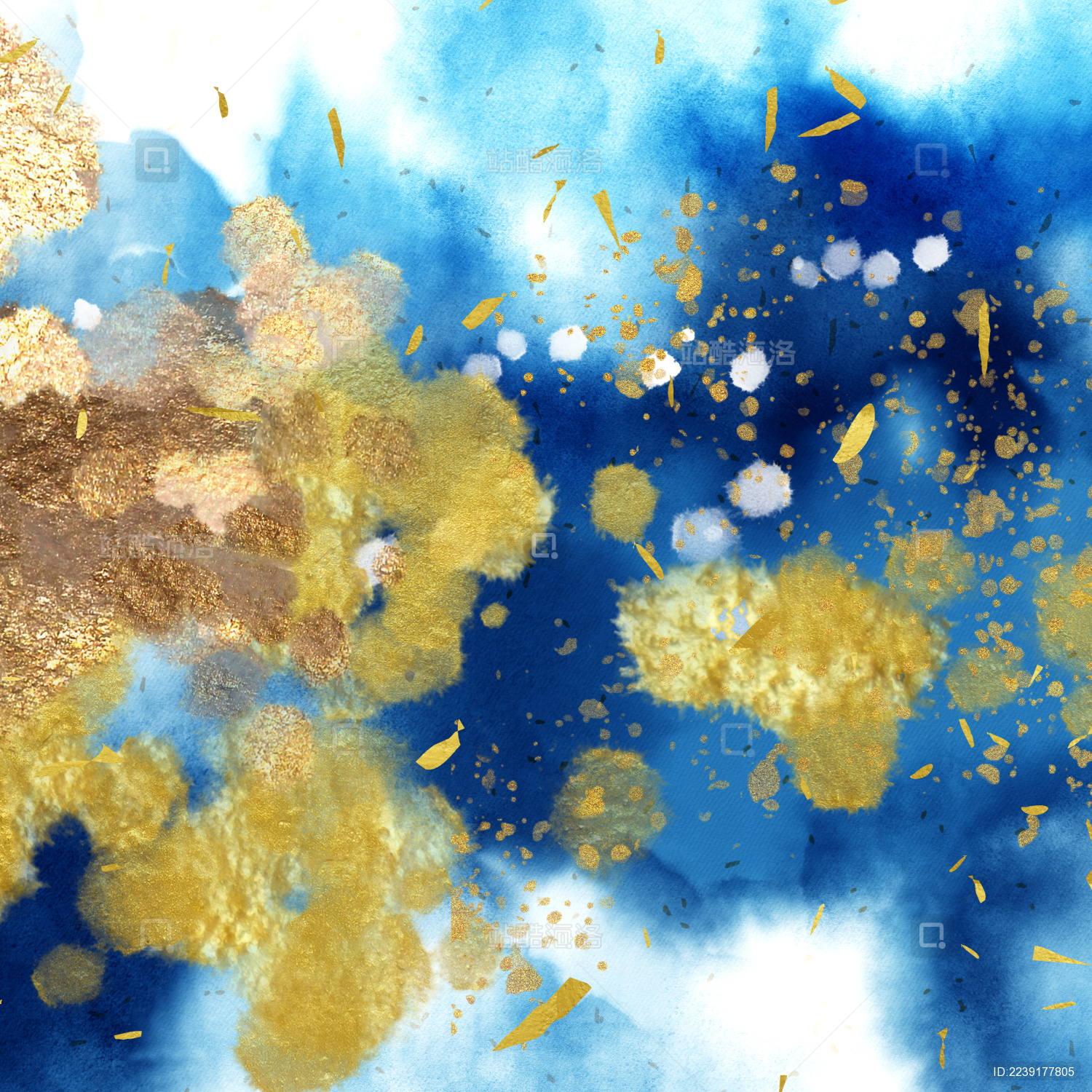 水彩创意深蓝鎏金涂抹金漆晕染增效纹理背景