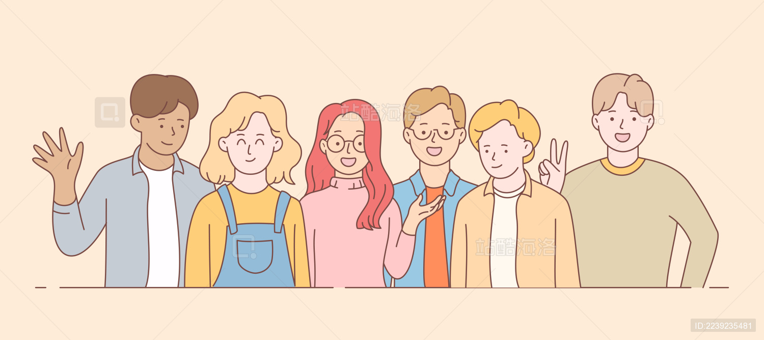 同事聚会合照矢量插画