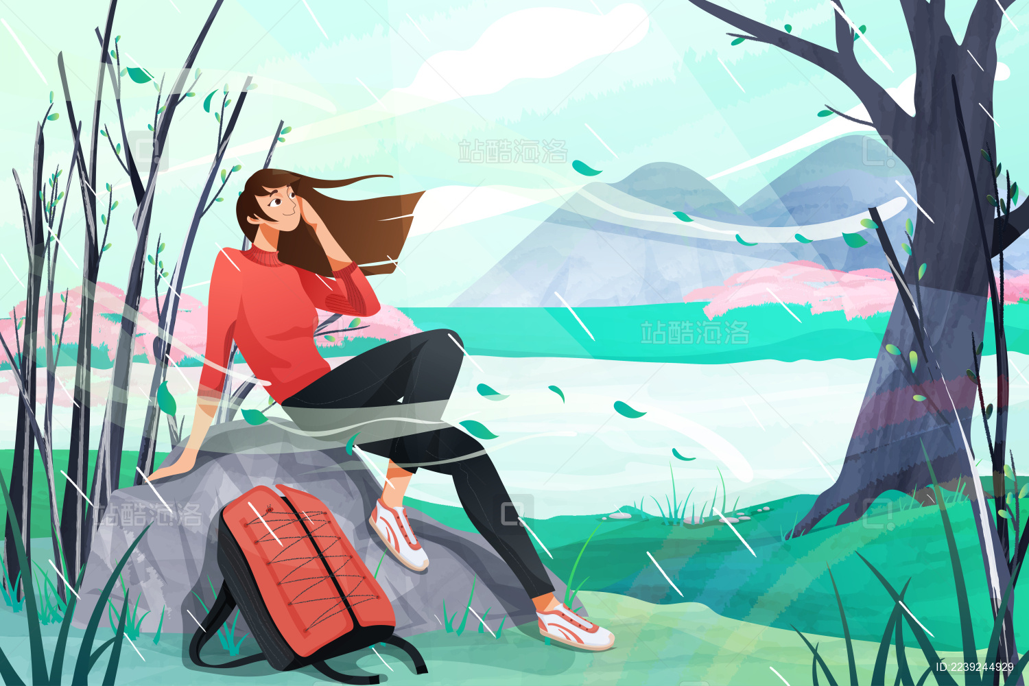 雨水河边人物插图