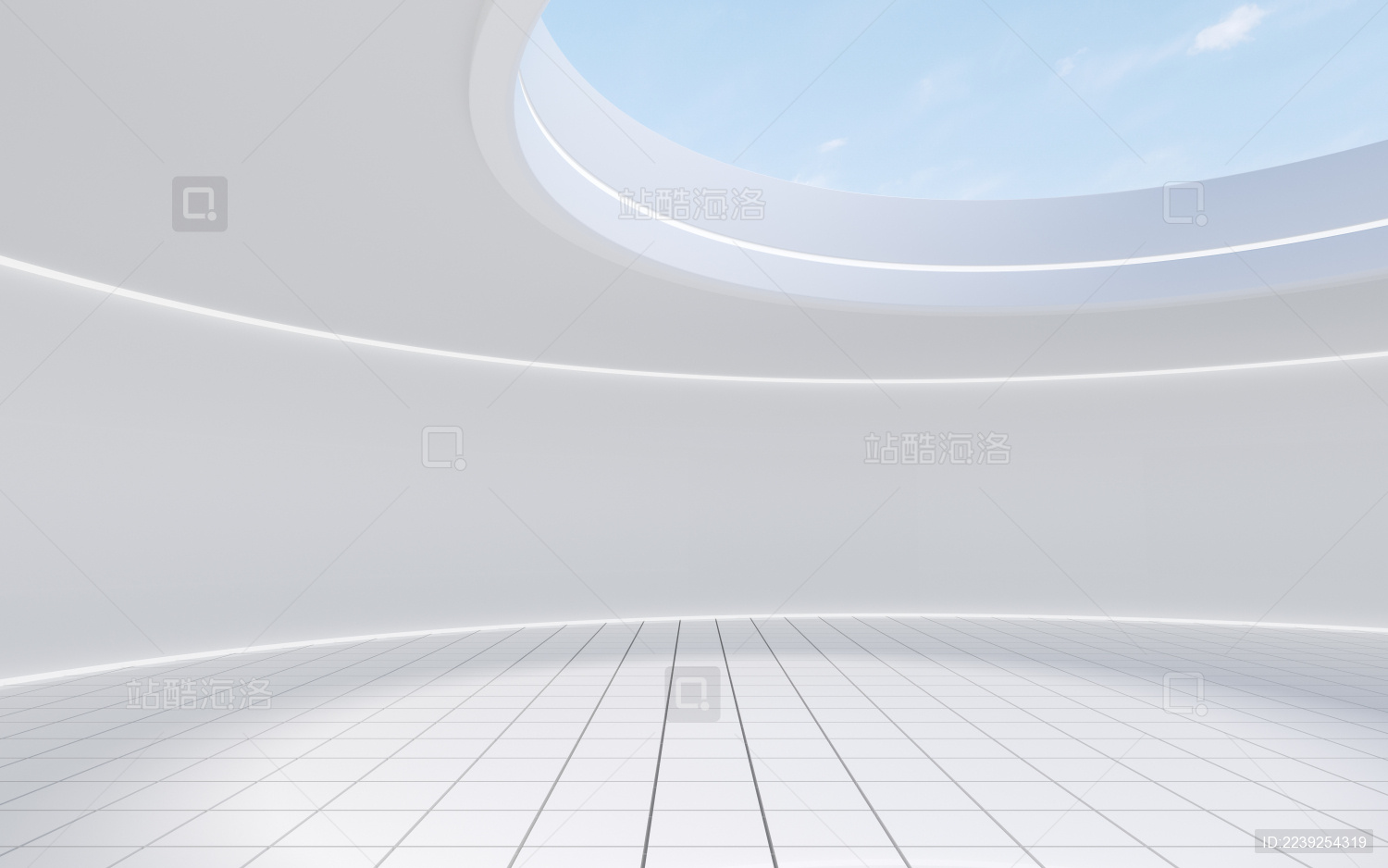圆形有天窗的空房间 3D渲染