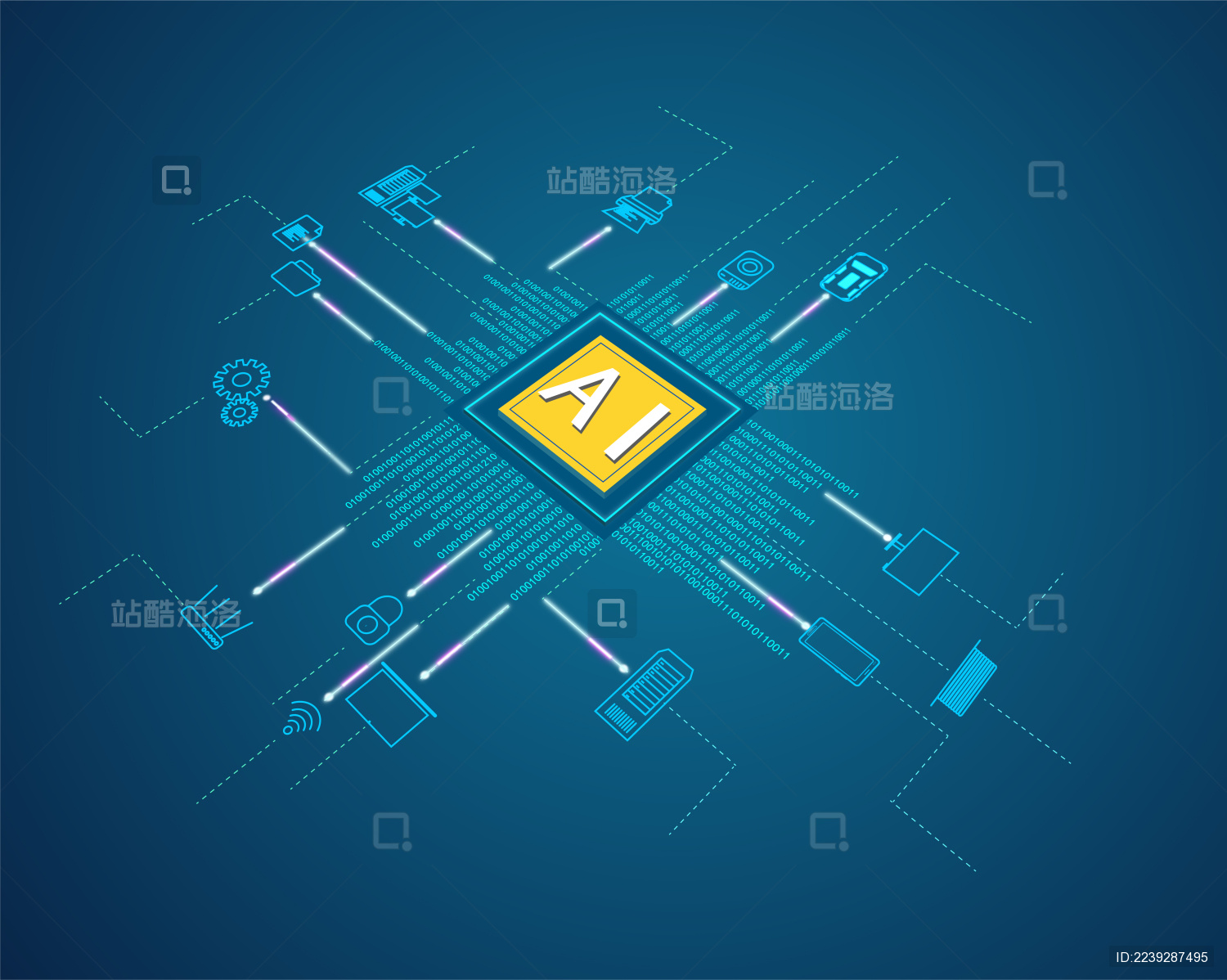 AI智能互联网科技电路板芯片三维矢量插画