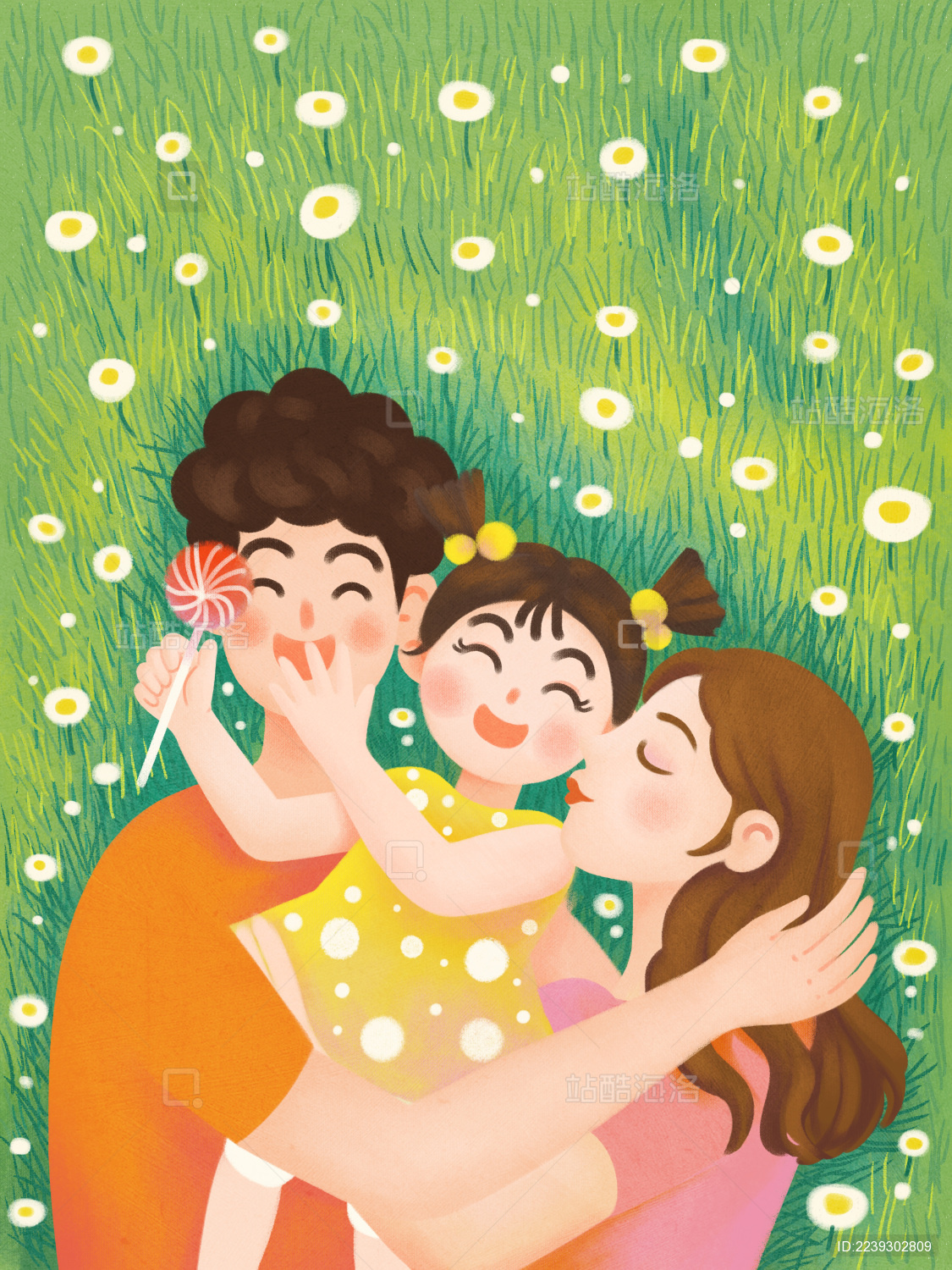 六一儿童节一家三口人物插画海报