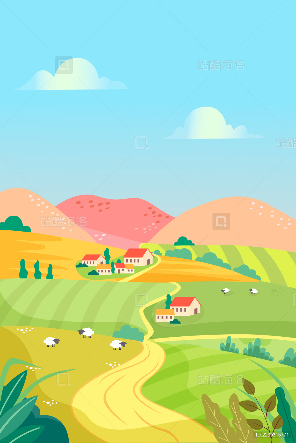 农业与畜牧业户外风景矢量插画