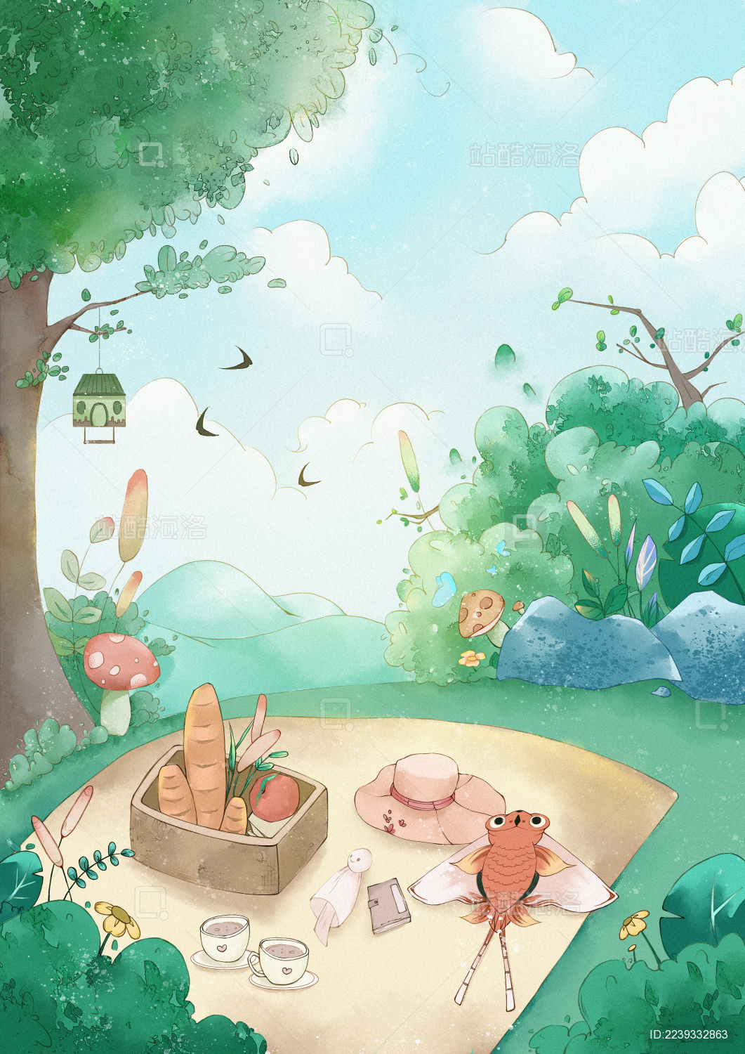 春天公园放风筝野餐