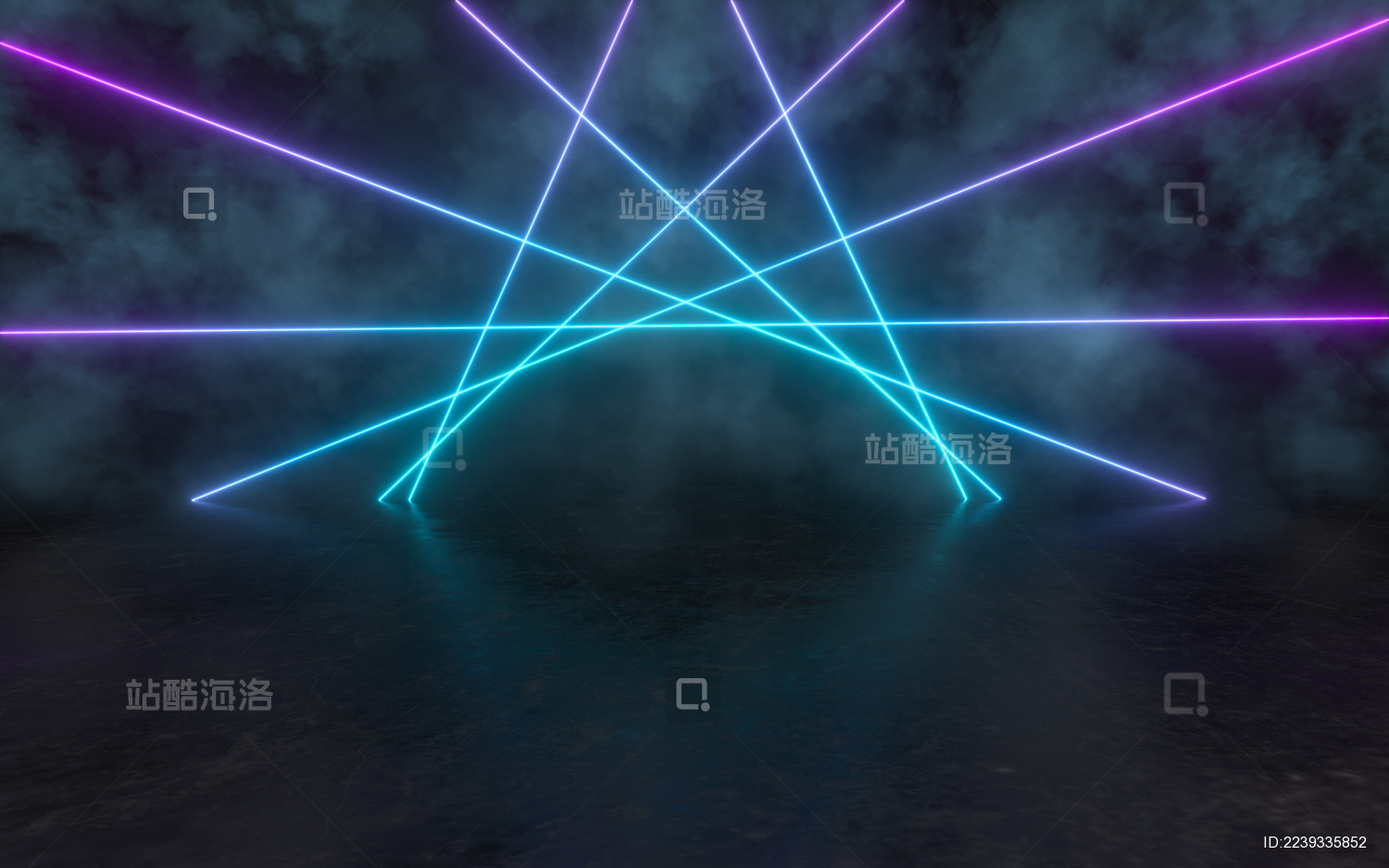 发光霓虹线条与烟雾背景 3D渲染