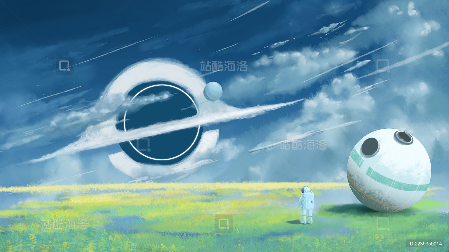 宇航员飞船降落在黑洞行星上