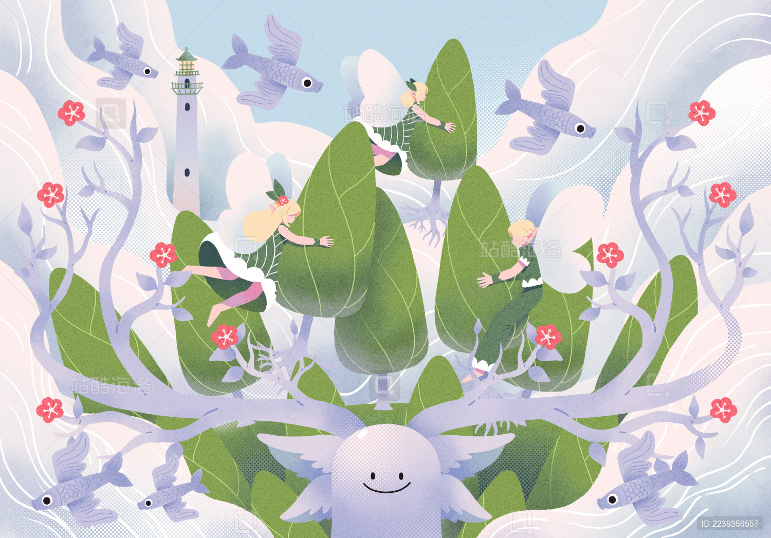 树林中搬运树木的精灵