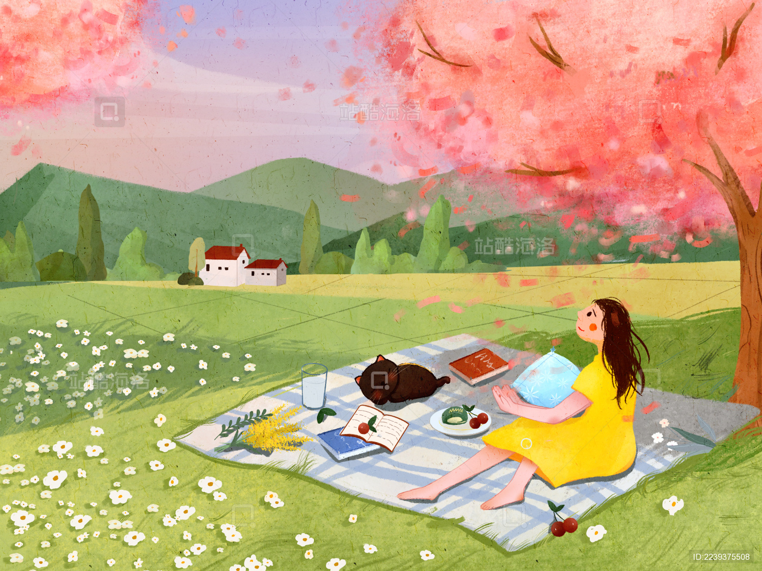 在春天野餐的女孩