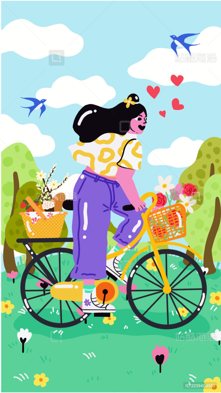 扁平插画春天春游出行计划