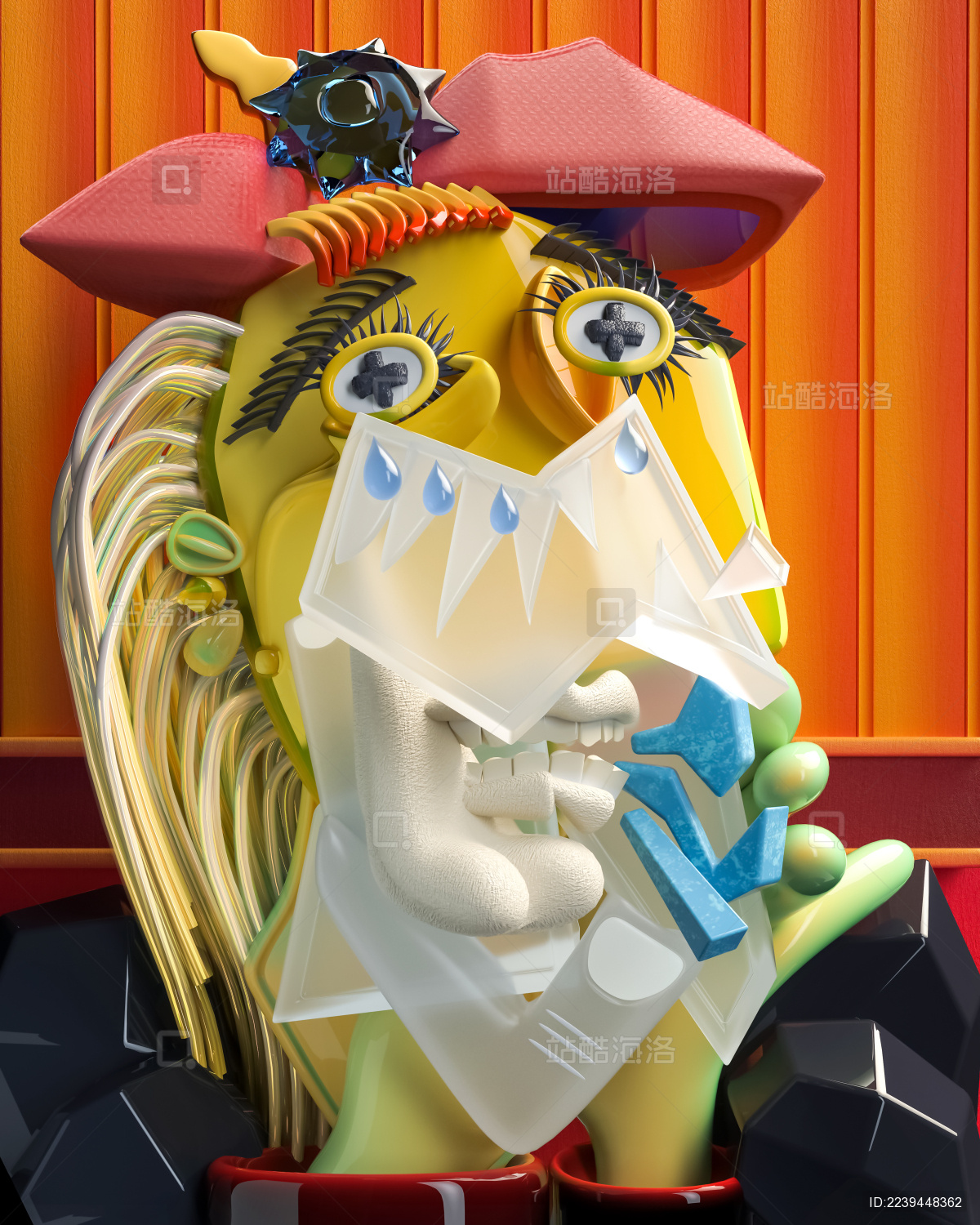 三维抽象海报毕加索哭泣的女人