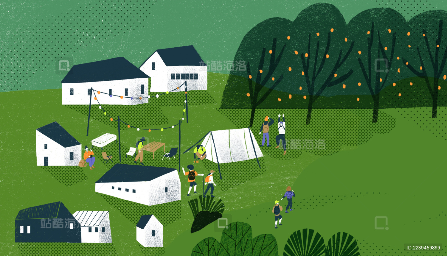 野外大自然郊游的同学们插画