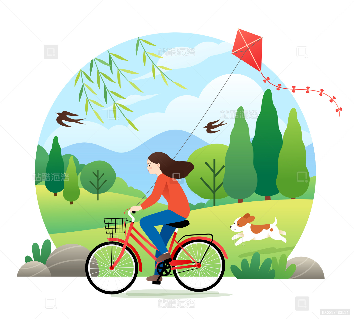 骑单车放风筝的女孩图片素材-编号23248992-图行天下