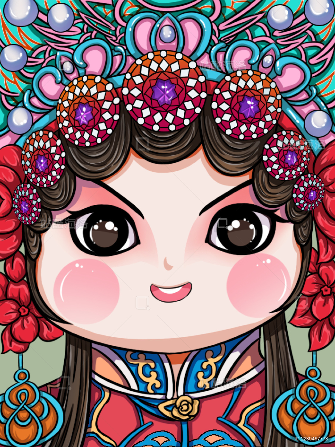 京剧戏剧花旦q版特写人物