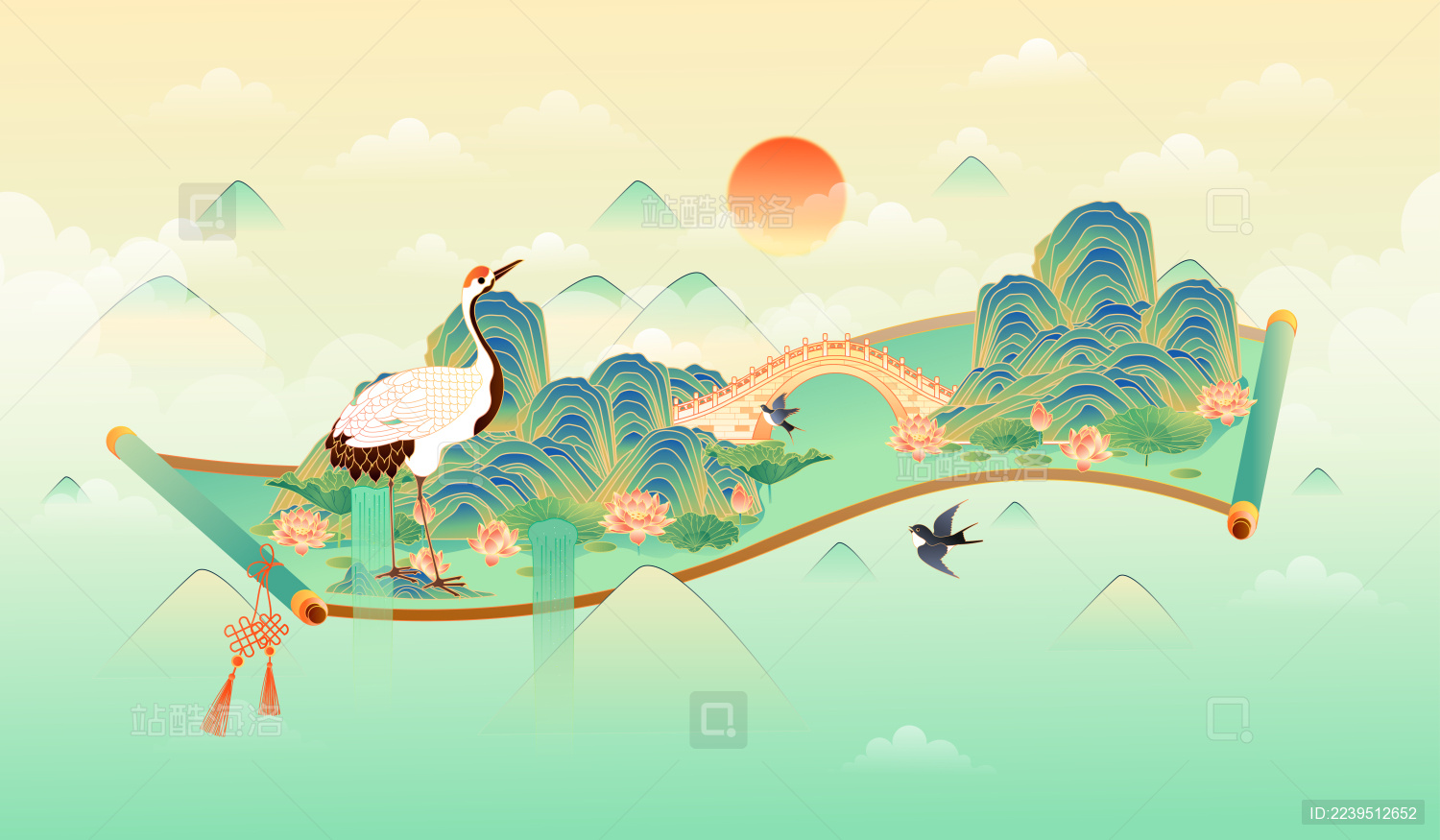 国风山水风景矢量插画