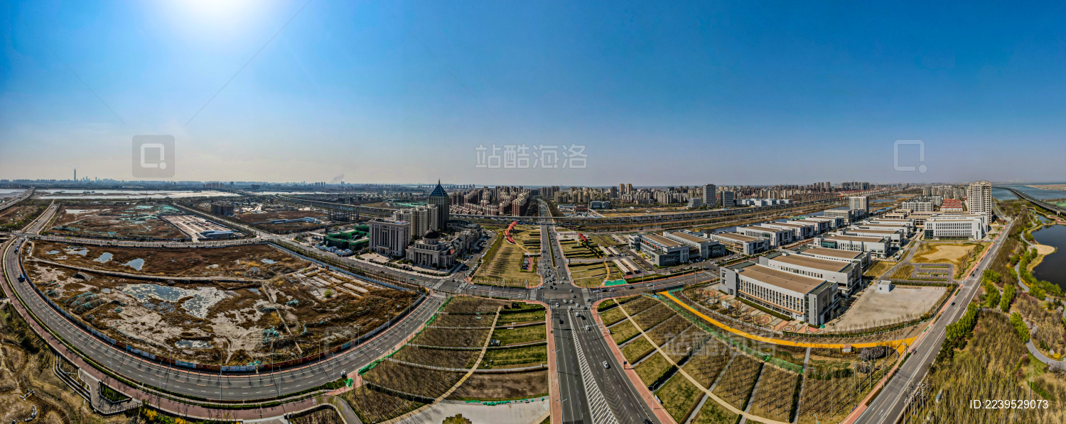 天津汉沽区东方文化广场建筑群航拍图俯视图