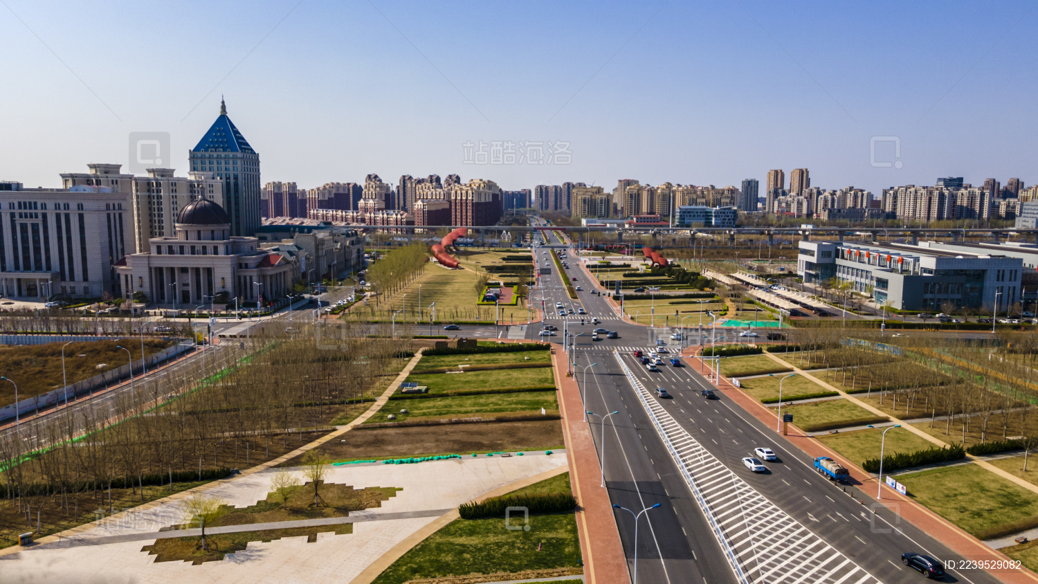 天津汉沽区东方文化广场建筑群航拍图俯视图