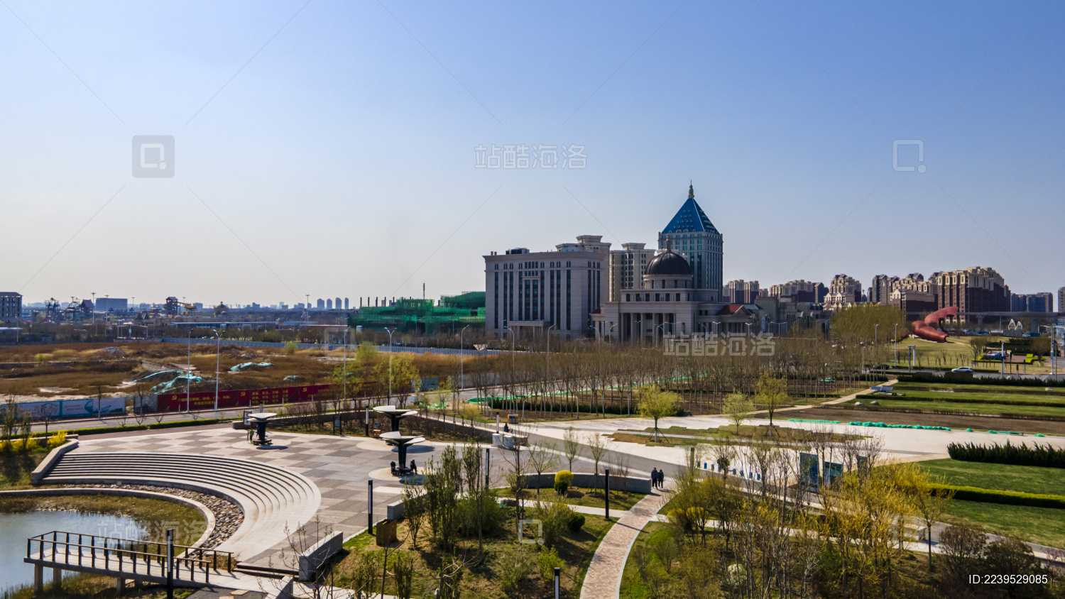 天津汉沽区东方文化广场建筑群航拍图俯视图