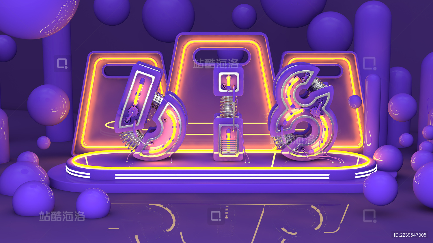 618紫红色霓虹灯管科技感酷炫风电商背景