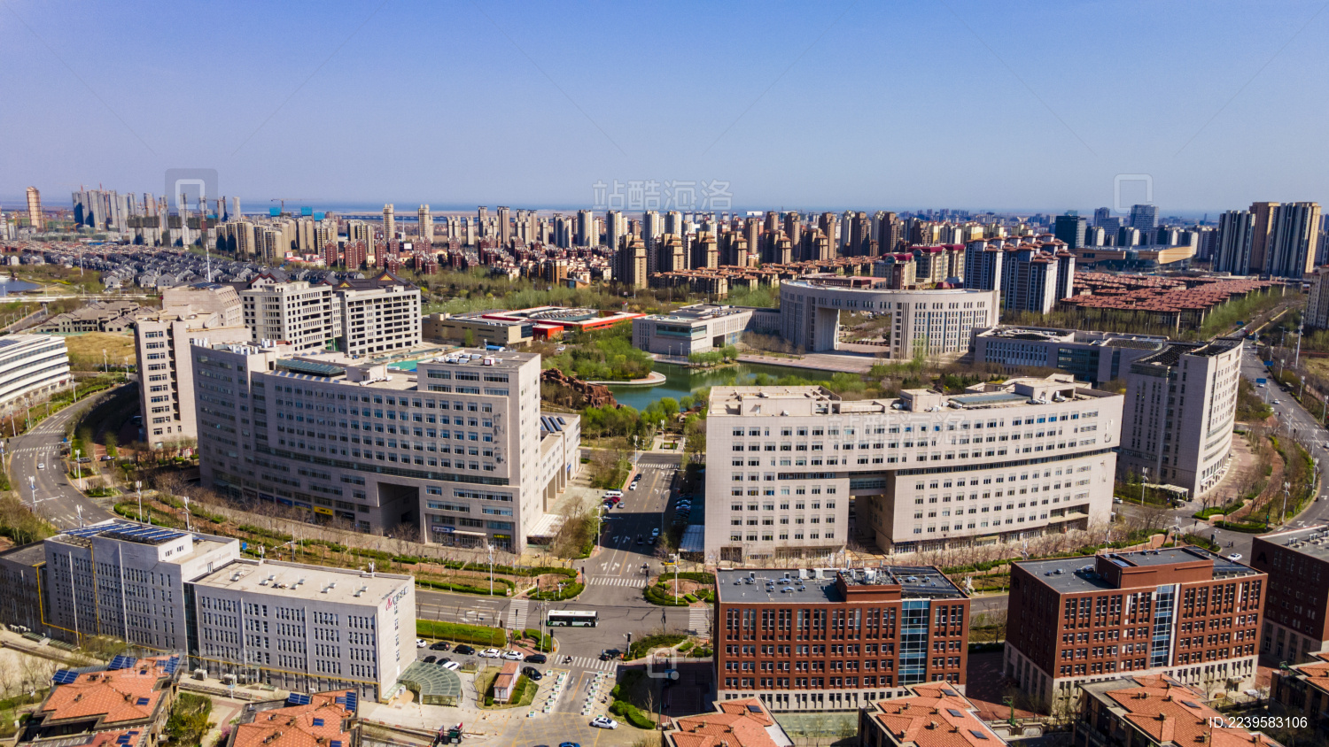 中国天津滨海新区国家动漫园建筑群航拍图
