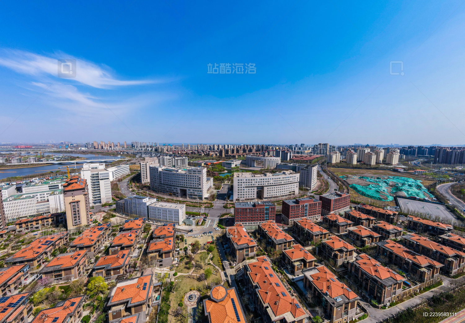 中国天津滨海新区国家动漫园建筑群航拍图